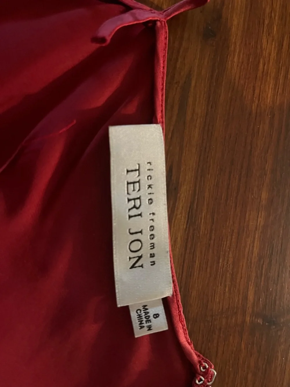 Teri Jon Scarlet Silk Slip Dress with Black Mesh Overlay - Picture 10 of 12